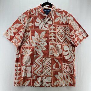 COVA Shirt Mens Size M Tropical Hawaiian Button Down Camp Cotton Blend Orange